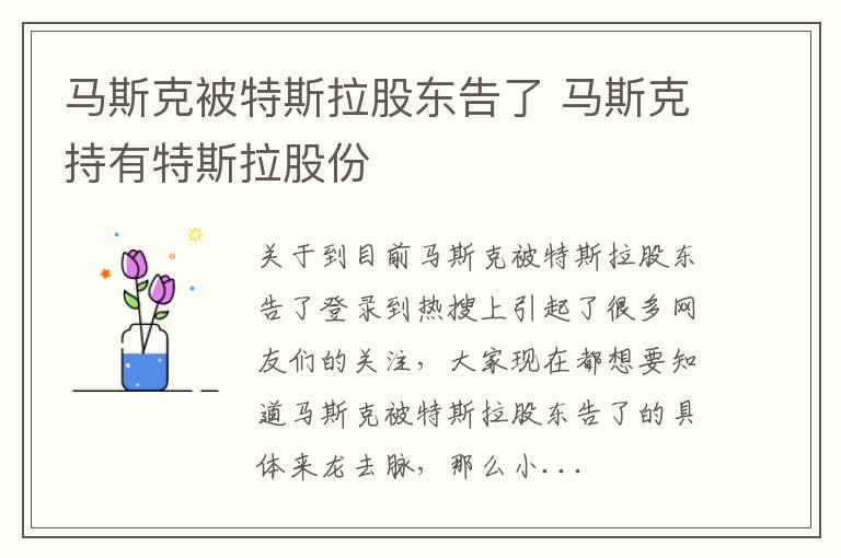 马斯克被特斯拉股东告了 马斯克持有特斯拉股份