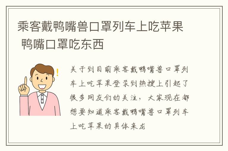 乘客戴鸭嘴兽口罩列车上吃苹果 鸭嘴口罩吃东西