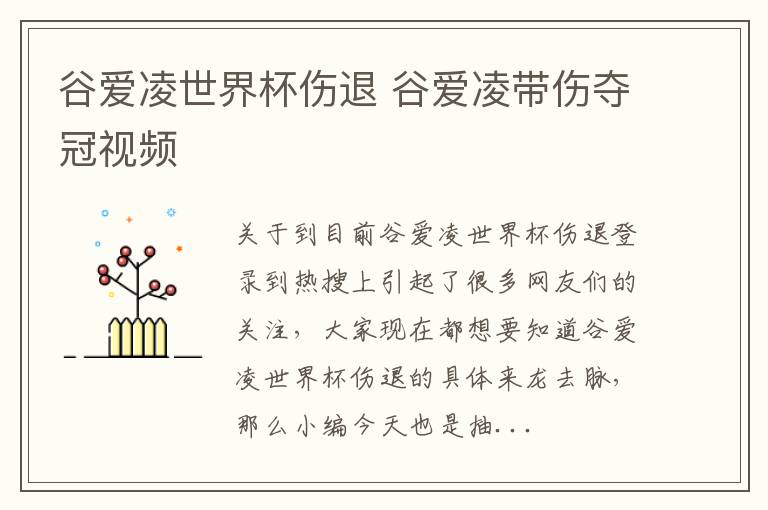 谷爱凌世界杯伤退 谷爱凌带伤夺冠视频