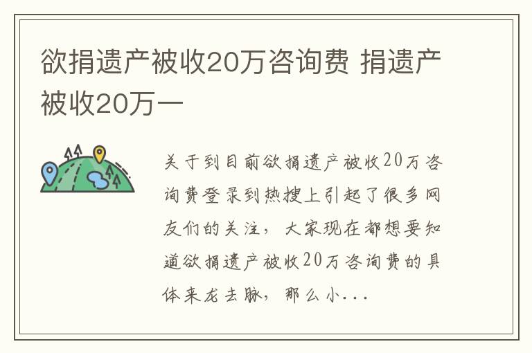 欲捐遗产被收20万咨询费 捐遗产被收20万一