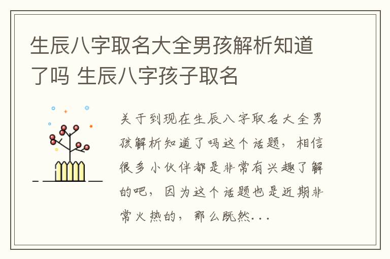 生辰八字取名大全男孩解析知道了吗 生辰八字孩子取名