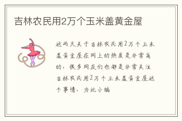 吉林农民用2万个玉米盖黄金屋