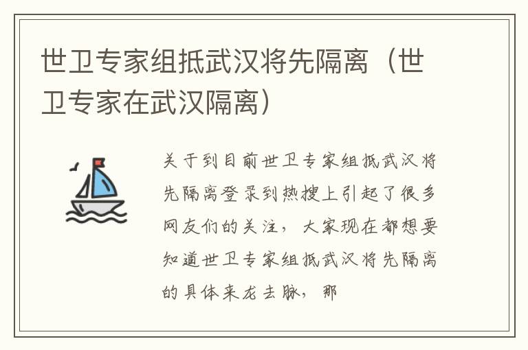 世卫专家组抵武汉将先隔离（世卫专家在武汉隔离）