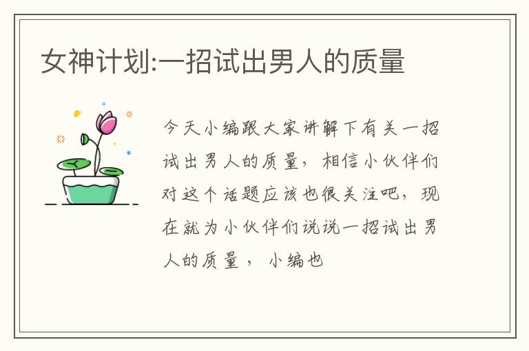 女神计划:一招试出男人的质量