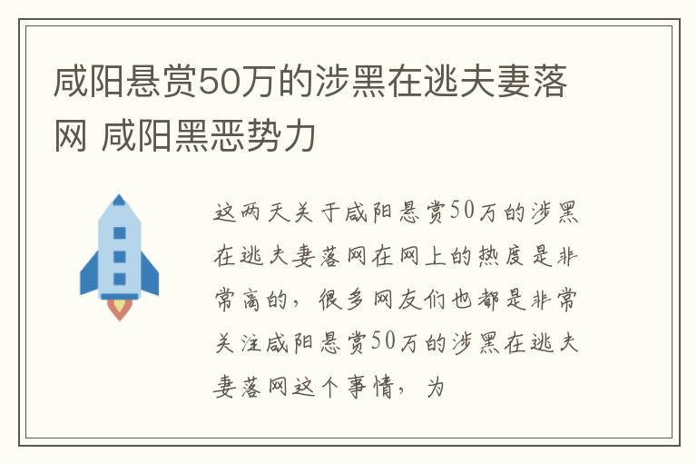 咸阳悬赏50万的涉黑在逃夫妻落网 咸阳黑恶势力
