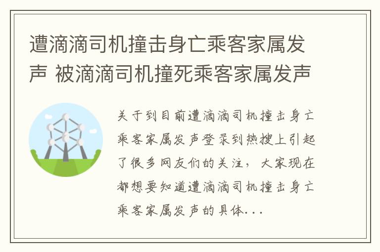 遭滴滴司机撞击身亡乘客家属发声 被滴滴司机撞死乘客家属发声 希望滴滴整改