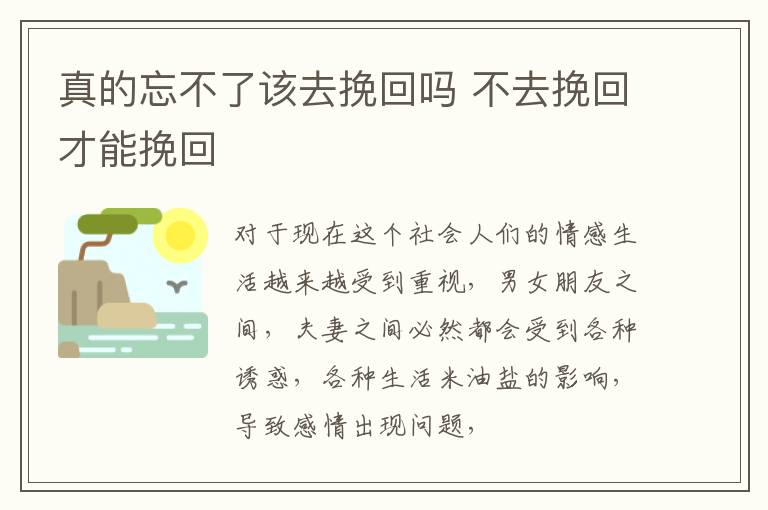 真的忘不了该去挽回吗 不去挽回才能挽回