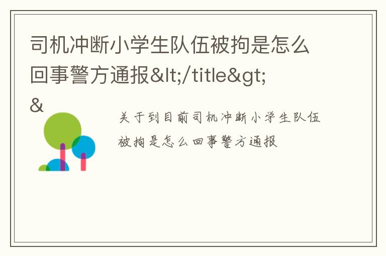 司机冲断小学生队伍被拘是怎么回事警方通报</title>
<meta