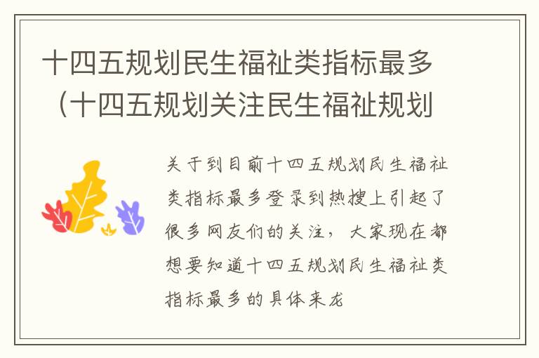 十四五规划民生福祉类指标最多（十四五规划关注民生福祉规划从哪方面做出规划）
