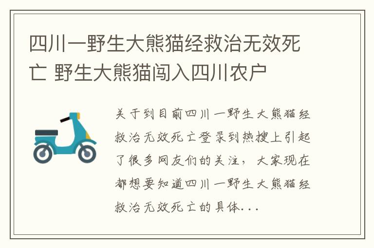 四川一野生大熊猫经救治无效死亡 野生大熊猫闯入四川农户