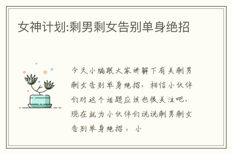 女神计划:剩男剩女告别单身绝招