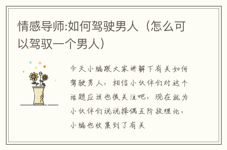 情感导师:如何驾驶男人（怎么可以驾驭一个男人）