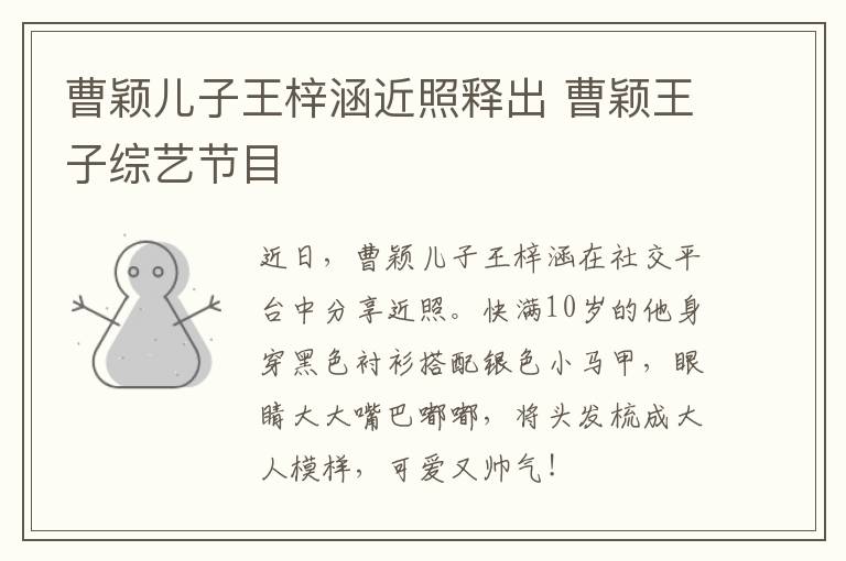 曹颖儿子王梓涵近照释出 曹颖王子综艺节目