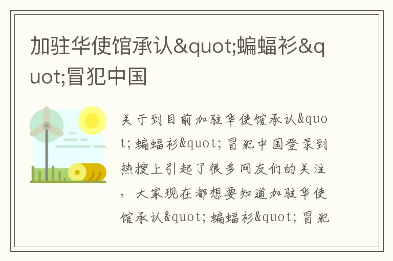 加驻华使馆承认"蝙蝠衫"冒犯中国
