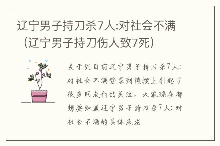 辽宁男子持刀杀7人:对社会不满（辽宁男子持刀伤人致7死）