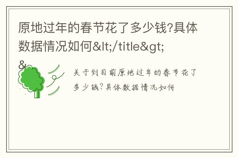 原地过年的春节花了多少钱?具体数据情况如何</title>
<meta