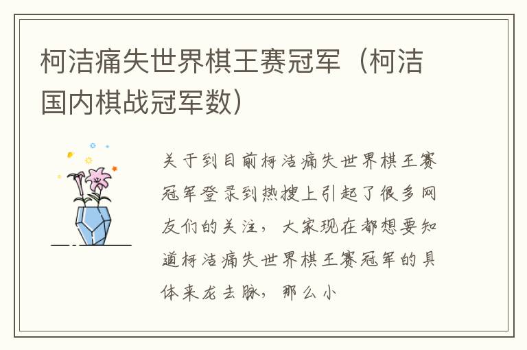 柯洁痛失世界棋王赛冠军（柯洁国内棋战冠军数）