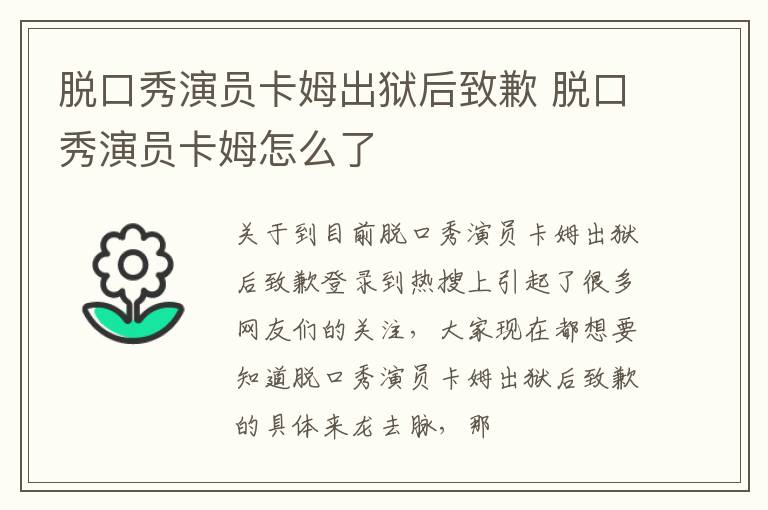 脱口秀演员卡姆出狱后致歉 脱口秀演员卡姆怎么了