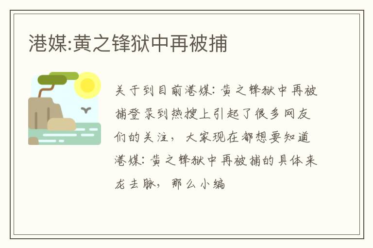 港媒:黄之锋狱中再被捕