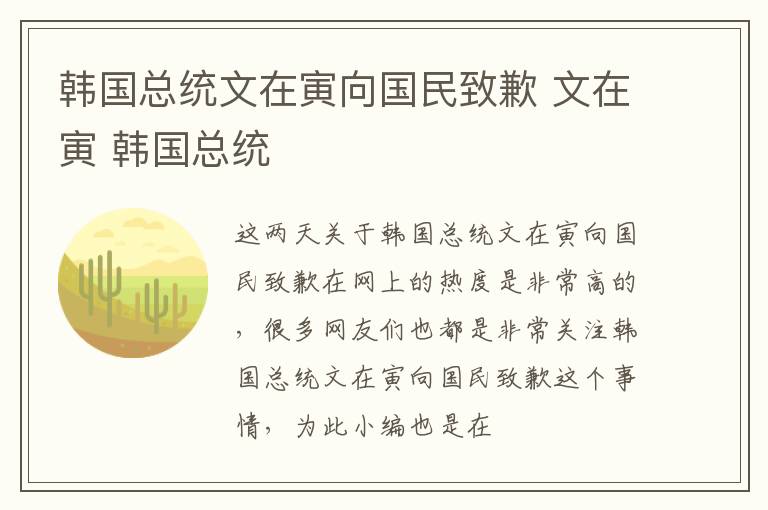 韩国总统文在寅向国民致歉 文在寅 韩国总统