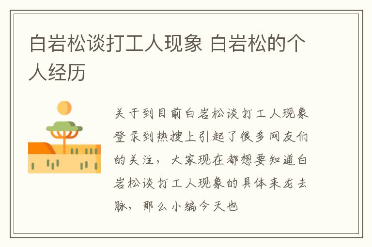 白岩松谈打工人现象 白岩松的个人经历
