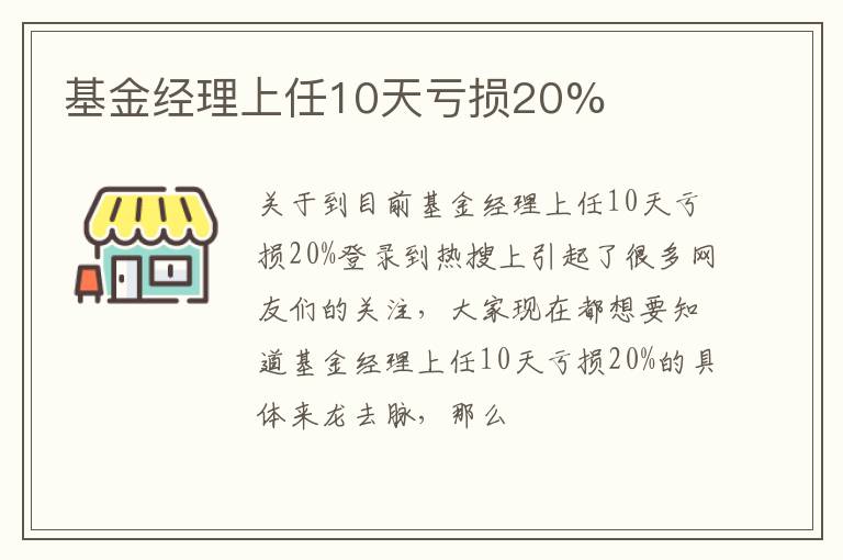 基金经理上任10天亏损20%