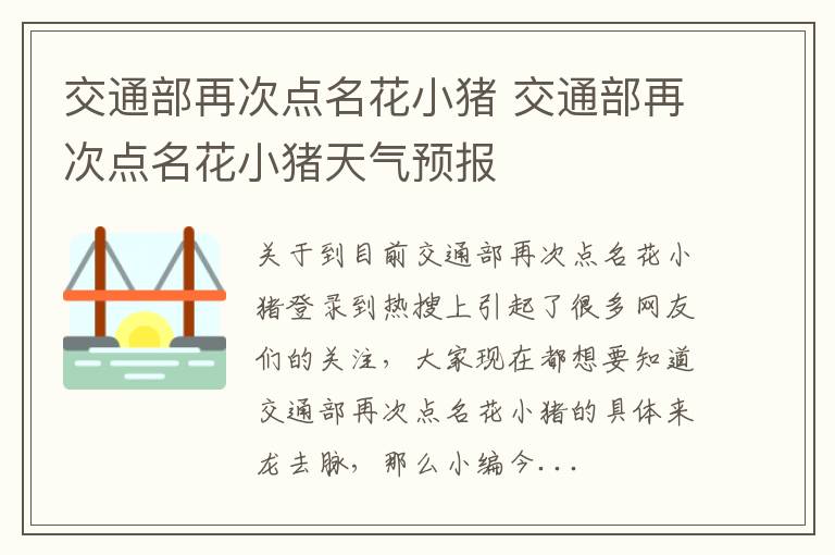 交通部再次点名花小猪 交通部再次点名花小猪天气预报