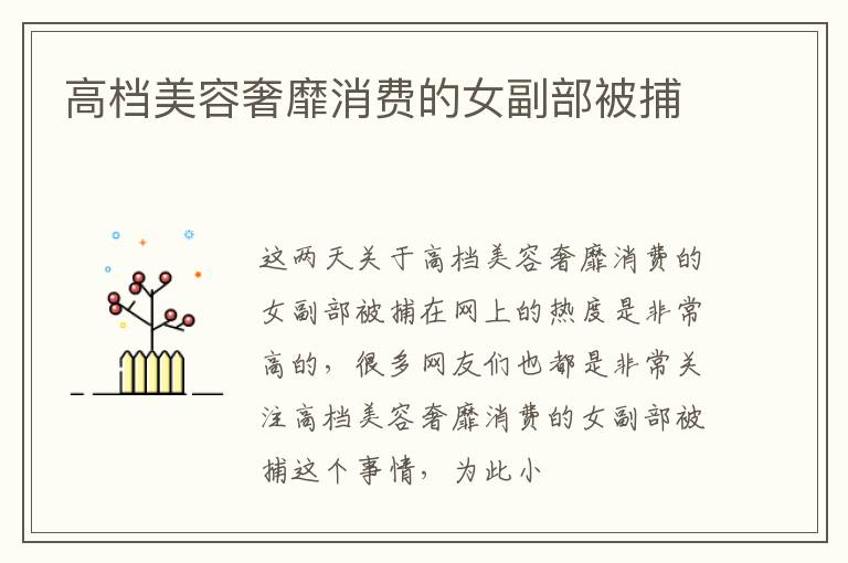 高档美容奢靡消费的女副部被捕
