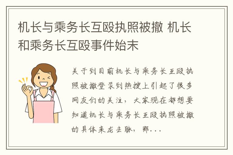 机长与乘务长互殴执照被撤 机长和乘务长互殴事件始末