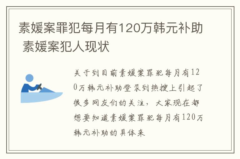 素媛案罪犯每月有120万韩元补助 素媛案犯人现状