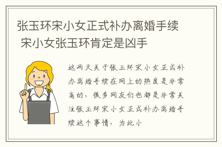 张玉环宋小女正式补办离婚手续 宋小女张玉环肯定是凶手