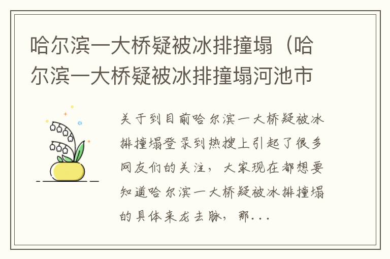哈尔滨一大桥疑被冰排撞塌（哈尔滨一大桥疑被冰排撞塌河池市河长）