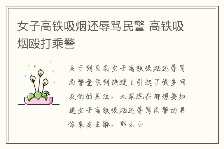 女子高铁吸烟还辱骂民警 高铁吸烟殴打乘警