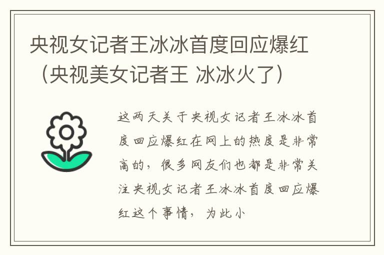 央视女记者王冰冰首度回应爆红（央视美女记者王 冰冰火了）