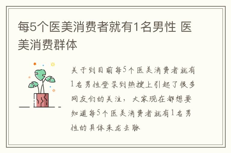 每5个医美消费者就有1名男性 医美消费群体
