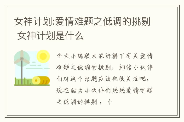 女神计划:爱情难题之低调的挑剔 女神计划是什么