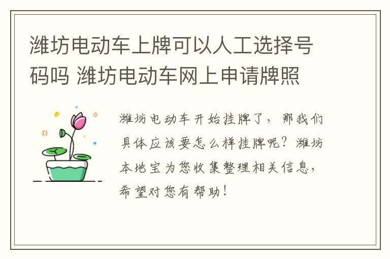 潍坊电动车上牌可以人工选择号码吗 潍坊电动车网上申请牌照