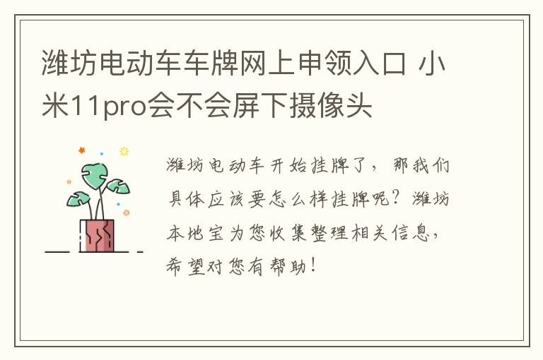 潍坊电动车车牌网上申领入口 小米11pro会不会屏下摄像头