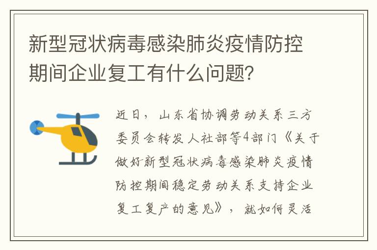 新型冠状病毒感染肺炎疫情防控期间企业复工有什么问题？