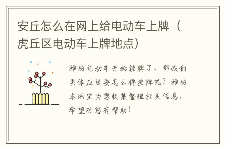 安丘怎么在网上给电动车上牌（虎丘区电动车上牌地点）