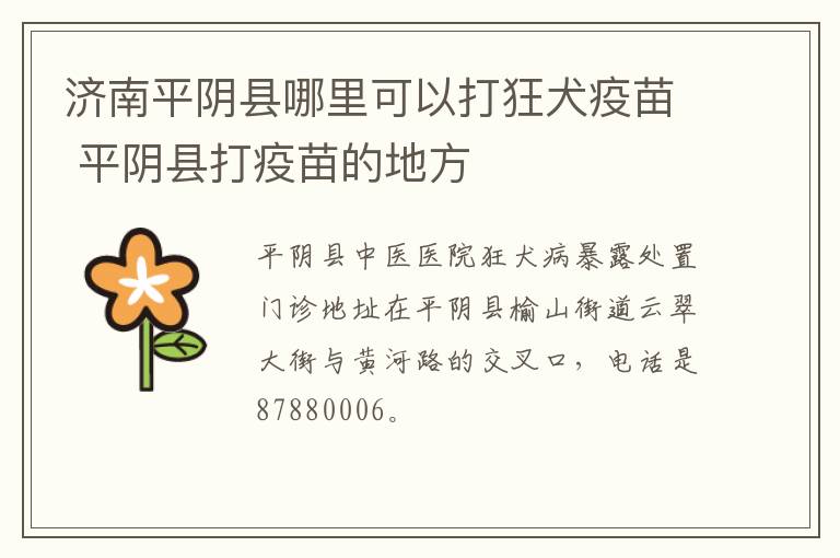 济南平阴县哪里可以打狂犬疫苗 平阴县打疫苗的地方