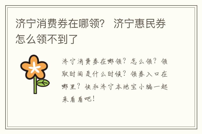 济宁消费券在哪领？ 济宁惠民券怎么领不到了