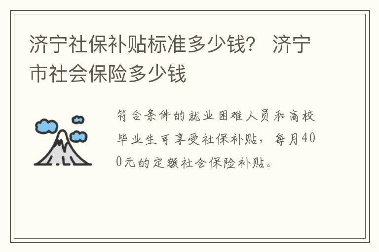 济宁社保补贴标准多少钱？ 济宁市社会保险多少钱