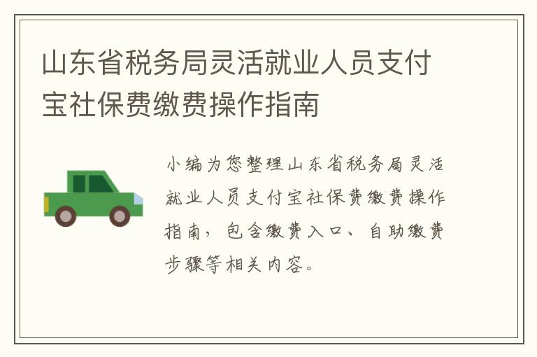 山东省税务局灵活就业人员支付宝社保费缴费操作指南