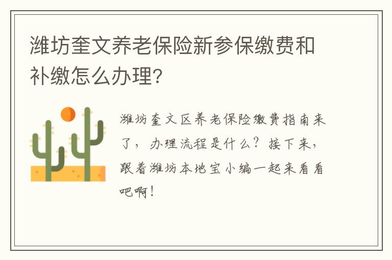 潍坊奎文养老保险新参保缴费和补缴怎么办理?