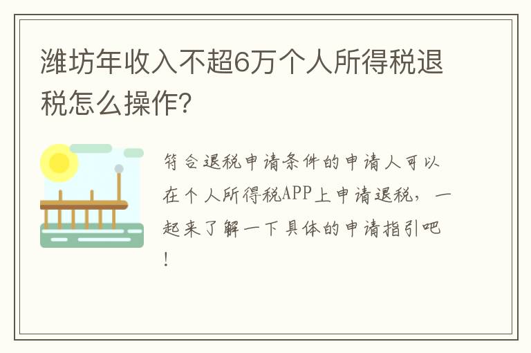 潍坊年收入不超6万个人所得税退税怎么操作？