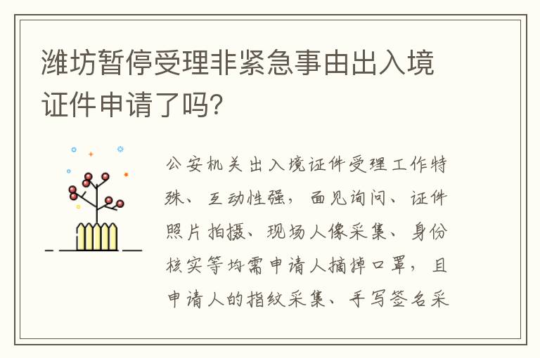 潍坊暂停受理非紧急事由出入境证件申请了吗？