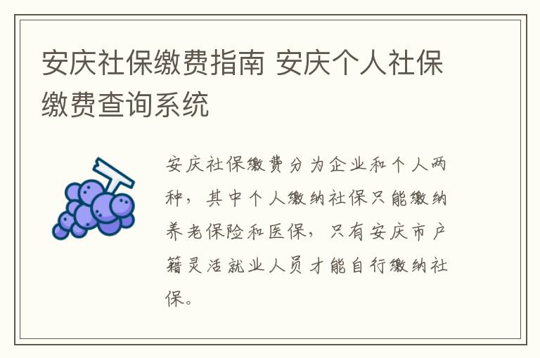 安庆社保缴费指南 安庆个人社保缴费查询系统