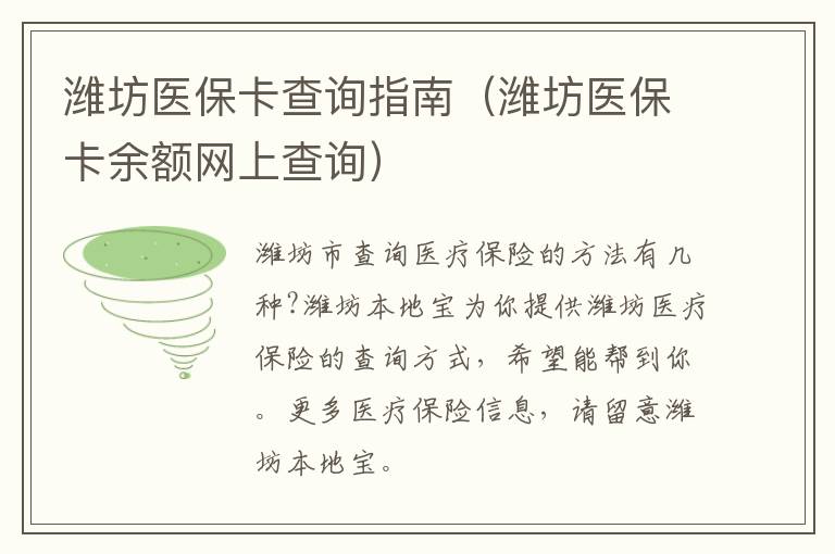 潍坊医保卡查询指南（潍坊医保卡余额网上查询）