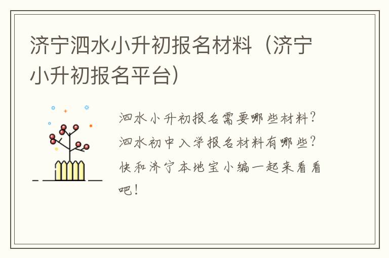 济宁泗水小升初报名材料（济宁小升初报名平台）